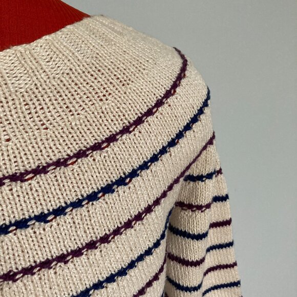 Circular Yoke Stripe Sweater Hand knit Small - Picture 3 of 8